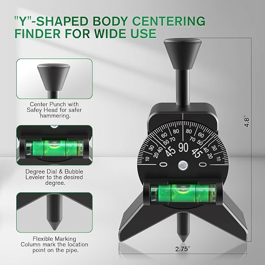 Anblak Pipe Center Finder, Pipefitter Tools w/Magnetic Centering Head, Pipe Fitting Tools Center Finder to Measure Pipe Diameter from 1-1/2" to 6" Diameter, 2.75" Y-Shape, Black