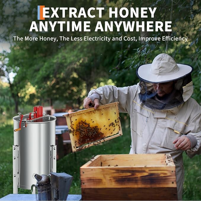 3 Frame Honey Extractor Spinner, Stainless Steel Manual Beekeeping Centrifuge