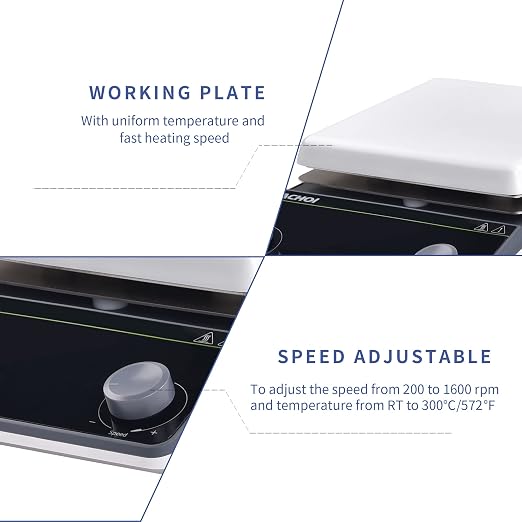 Magnetic Stirrer 5.9 inch Hot Plate 200-1600RPM Max Temp.300℃ Magnetic Stir Plate Max 5L Lab Stirrers with Stir Bar & Standing Pole(No Screen)