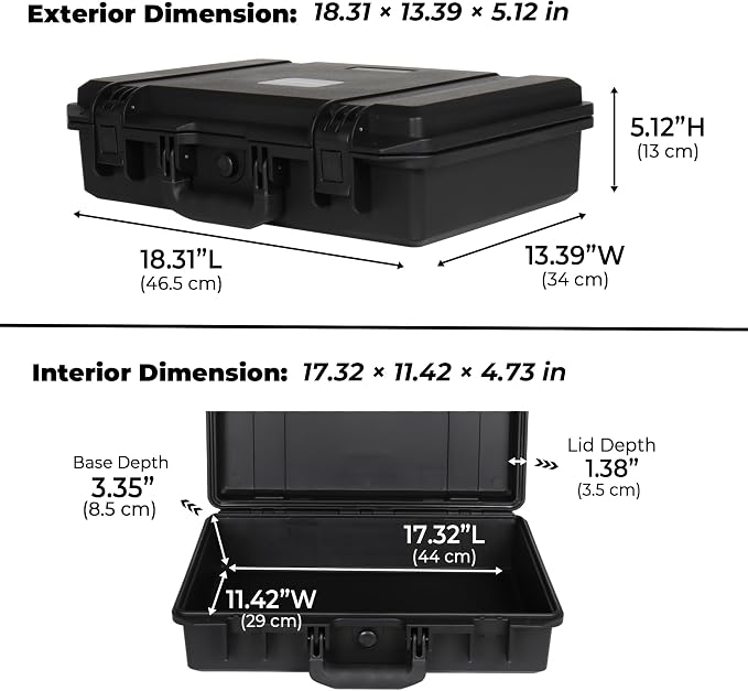 IP67 Waterproof Protective Hard Case with Custom Foam Insert, 18", Black | Tool Box For Technicians And Photographers; Fits Tools, Cameras, Drones, Audio Gear, Electronics And Test Instruments