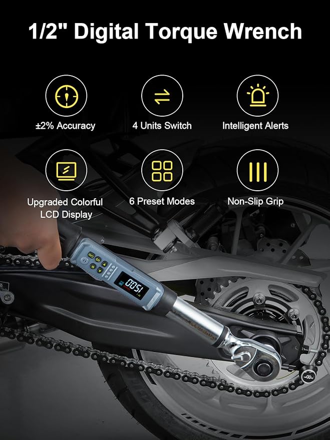 GROWNEER Upgraded Digital Torque Wrench Set, 7.38-147.5 Ft-lbs/10-200 nm, 1/2'' Drive Rachet Torque Wrench with Buzzer & Colorful LED Indicator, Electronic Wrench for Motor Car Tires Auto Repair