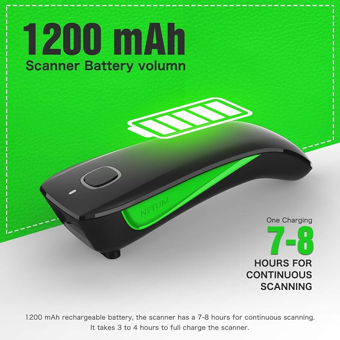 NETUM Mini Barcode Scanner Bluetooth Compatible, Small Portable USB Bar Code Scanner for Inventory, 2.4G Cordless Image Reader for Tablet iPhone iPad Android iOS PC POS (1D-C740-Green)