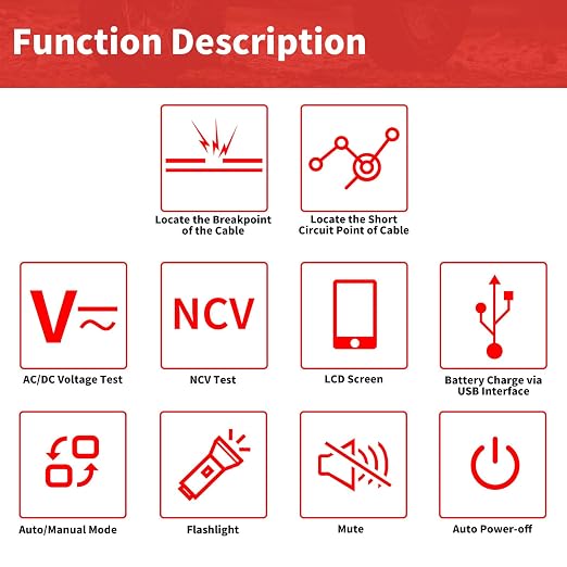 Underground Cable Locator, Rocky Mars Cable Tester Wire Tracker | NF826 Underground Wire Locator for Dog Fence Cables, Test Short Circuit Breaker of Wall