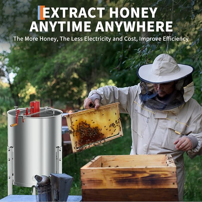 4-8 Frame Honey Extractor Spinner, Stainless Steel Manual Beekeeping Centrifuge