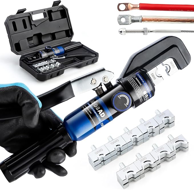 1/8” Wire Rope Crimping Tool,Hand Operated Hydraulic Crimping Tool Range 12 AWG-2/0 AWG for Cable Lugs Hydraulic Crimping Crimper Wire Terminal Lug Tool with 9 Pairs of Dies