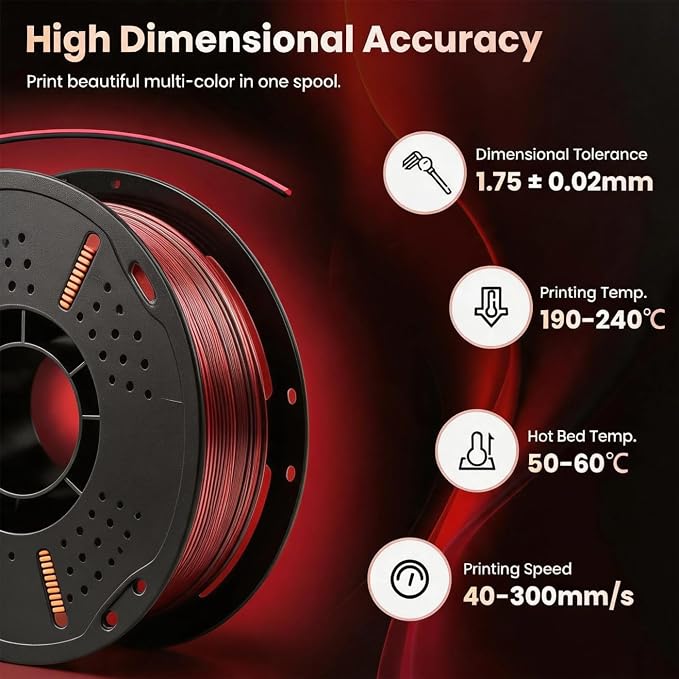 Silk PLA 3D Printer Filament 1.75mm Filajoy3D 3D Printing Filament 1KG Dimensional Accuracy +/- 0.03mm for Most FDM 3D Printers