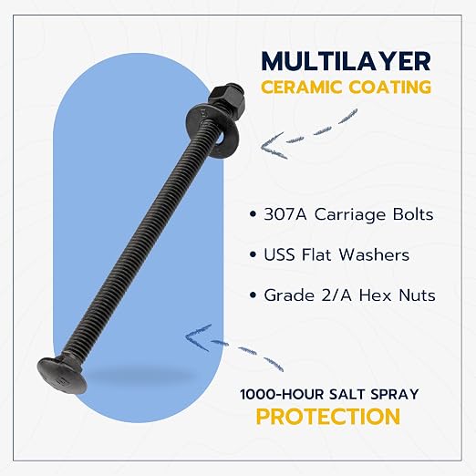3/8" x 6" (25 Pack) Black Carriage Bolt Kit, Grade 307A, Ceramic Coated for Exterior Use, 2X Rust Resistance of Galvanized by Makers Bolt