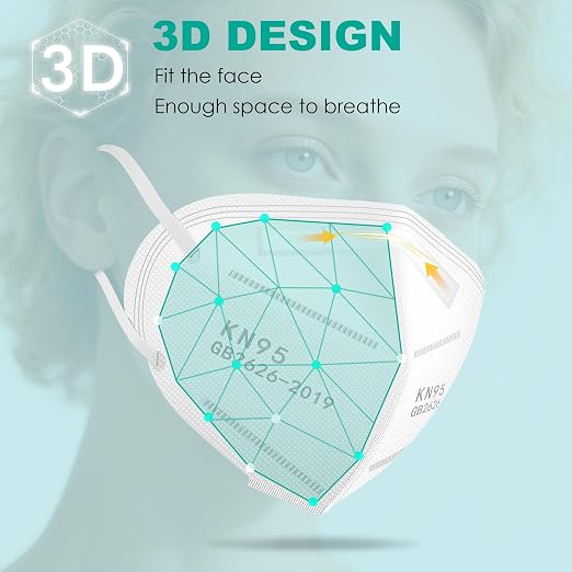 LEMENT KN95 Face Masks,100 Pack Breathable Cup Dust Disposable Masks For Adults,White