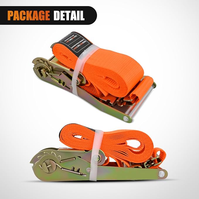 Nilight E-Track Ratchet Straps 2 Pack 2" x 12' Heavy Duty Orange Cargo Tie-Downs 4400 lbs Breaking Strength Standard E Track accessories Tie Down E-Track Spring Fittings for Cargo Vans Trucks Trailers
