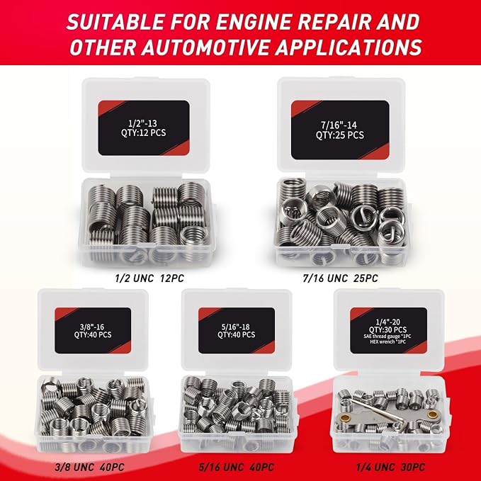 Thread Repair Kit, 338PC Helicoil Repair Kit with Metric & SAE HSS Drill Bit and Wire Thread Inserts, M5 M6 M8 M10 M12 1/4" 5/16" 3/8" 7/16" 1/2"