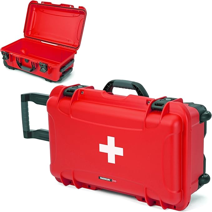 NANUK 935 Wheeled Waterproof First Aid Box Empty – Durable, Medical First Aid Organizer Case, IP67-Rated, Dustproof, Impact-Resistant, and Floats (20.5” x 11.3” x 7.5”) – Red | Empty Wheeled First Aid Case, Interior 20.5×11.3×7.5 in, Nk-7 Impact-Resist...