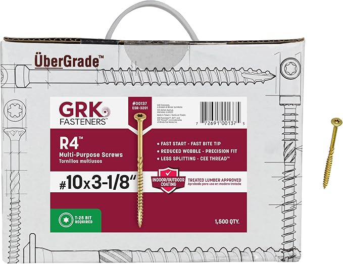 GRK Fasteners-00137 772691001375 R4 Bulk Number-10 by 3-1/8-Inch Screw, 1500-Count, #10 x 3-1/8", Gold, 1500 Count