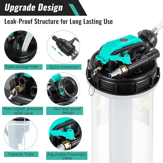 Estune 1.4 Gallon (5.3L) Fluid Extractor Pump, Pneumatic Manual Oil Extractor Pump for Oil Change, Oils Vacuum Pumps Extractors with 5 Pcs Brake Bleeding Hose for Cars, SUVs, Trucks, RVs, Motorcycles
