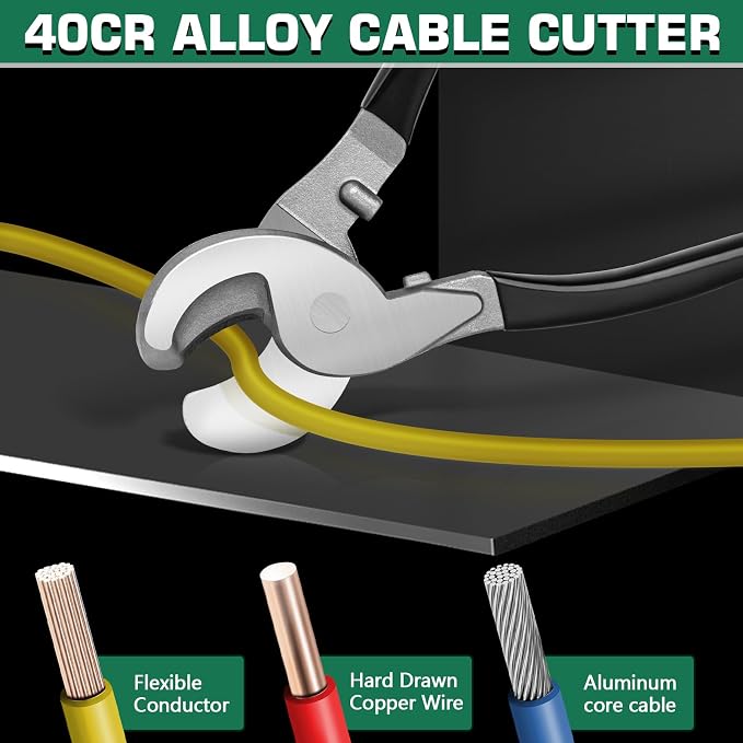 Hydraulic Crimping Tool Set with Cable Cutter, 10 Tons Battery Cable Crimper Tool with 12 AWG to 00 (2/0), Terminal Cable Wire Tool Kit with 9 Die (12awg~00awg Crimping Tool), Green