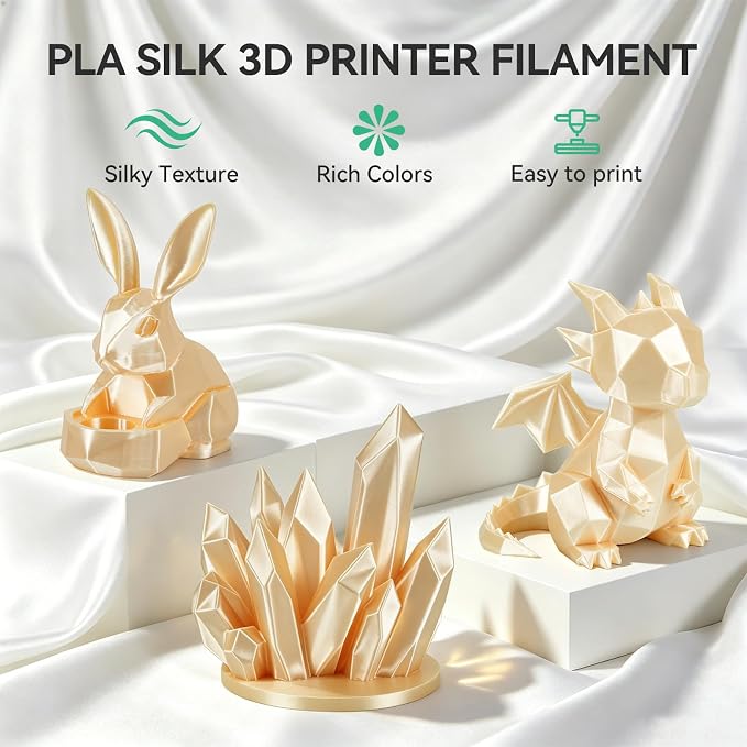 Silk Champagne Gold PLA 3D Printer Filament, 1.75mm, 1KG Spool(2.2lbs), Dimensional Accuracy +/- 0.03mm ，Silk Champagne Gold