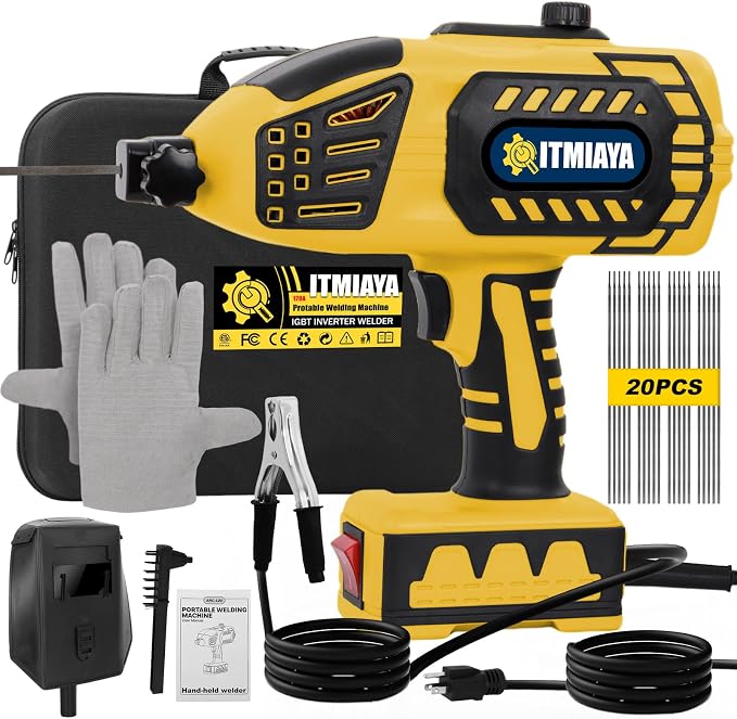ITMIAYA® Portable Welding Machine 110V ARC Stick Welder Handheld for Metal IGBT Inverter 20-120Amps Stepless Current 1/16"-3/32" Electrodes Home Repair DIY Work (Yellow)