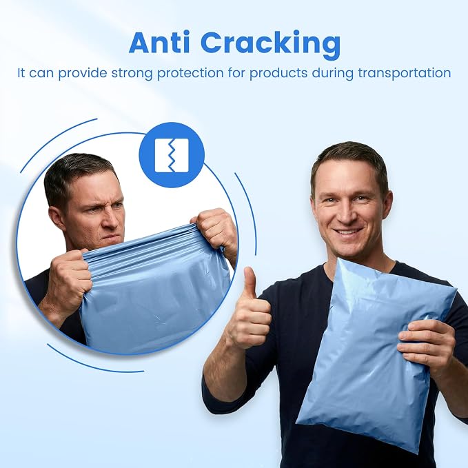 Metronic Poly Mailers 12x15.5 50PC Shipping Bags for Clothing Medium Size, Self-Seal Waterproof Poly Bags Shipping Envelopes, Durable Plastic Package Mailing Bags for Small Business, Light Blue