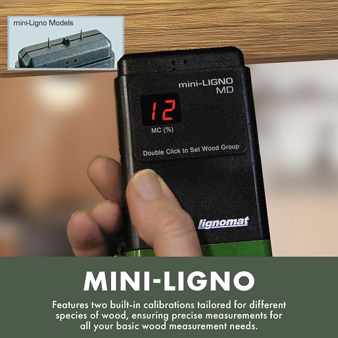Lignomat Mini-Ligno MD - Pin Moisture Meter - Humidity Detection & Wood Moisture Meter for Wall, Home Construction, Water Damage - Made for Hobbyist Woodworkers - Easy to Use, Reliable, and Durable