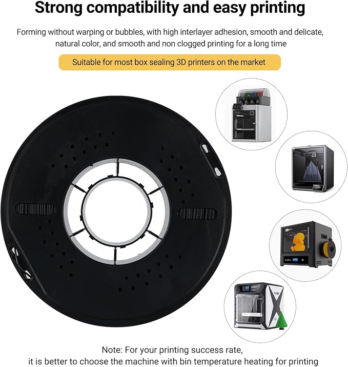 Kingroon PA6 Nylon 3D Printer Filament 1.75mm, 1kg Black Filament, High Strength Filament for Engineering Parts, Dimensional Accuracy +/- 0.03mm