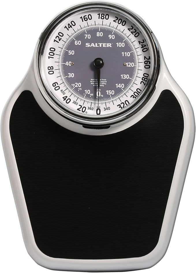 Salter Pro-Helix Professional Oversized Bathroom Scale with Black Vinyl Anti-Slip Bath Mat, 400 LB Capacity, Analog Scale, 18.25" x 13.0" Black/White