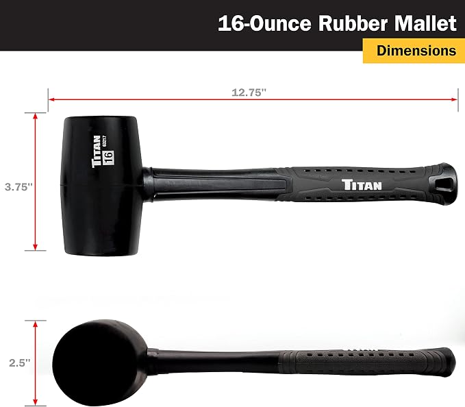 Titan 63220 2-Piece Rubber Mallet Set, Includes 16oz & 32oz with Non-marking Double-faced Solid Heads, Shock Absorbing Fiberglass Handles & Textured Grips