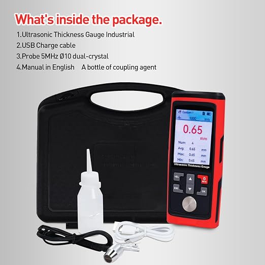 Ultrasonic Metal Thickness Gauge, Metal Gauge Thickness Tool, Measurement Range 1MM to 300MM, 0.01MM Resolution, Measuring 882X / Steel, Metal, Plastic, Glass, PVC, Pipes Thickness,Auto Calibration