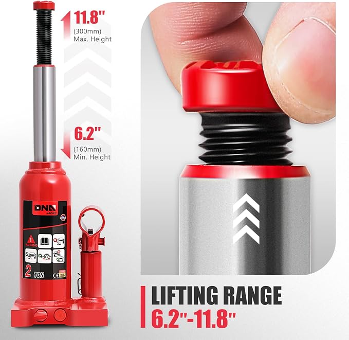 DNA Motoring 2 tons / 4409 lbs Lifting Automotive Welded Hydraulic Bottle Jack for Repair Vehicle, Pickup, Truck, w/Manual Handle, Red, TOOLS-00346
