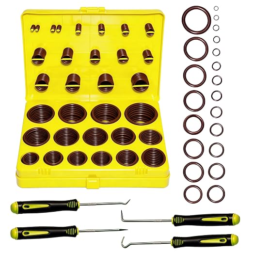 396 PCS SAE FKM Viton O Ring Assortment Kit, 30 Sizes Viton O-Ring Kit, Shore 75A Durometer, Metric O Ring Kit for Cylinders, Hydraulic, Automotive and Plumbing Repair, Yellow Box