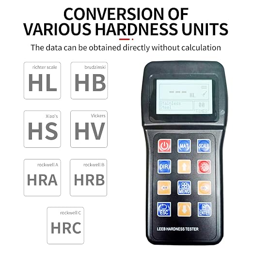 7 in 1 Portable Metal Leeb Hardness Tester with D Sensor & Standard Block,Hardness Meter Durometer for Stainless Steel,Alloy,Copper,10 Materials,HL HB HV HRC HRB HRA 170-960HLD Hardness Test Kit