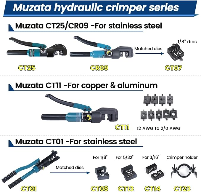 Muzata Upgraded Custom Cable Railing Crimping Tool Hydraulic Crimper Hydraulic Crimping Tool for 1/8" Stainless Steel Cable Railing Kit Wire Rope Swaging Kit CT25