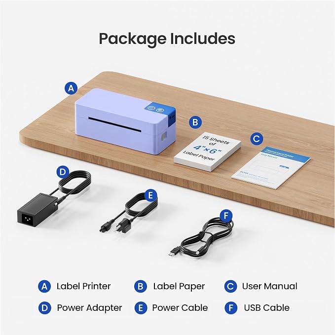 Bluetooth Thermal Shipping Label Printer, 4x6 Portable Direct Thermal Printer, Compatible with iPhone, Android, Windows and Mac, Widely Used for USPS UPS Amazon Shopify Etsy, Purple