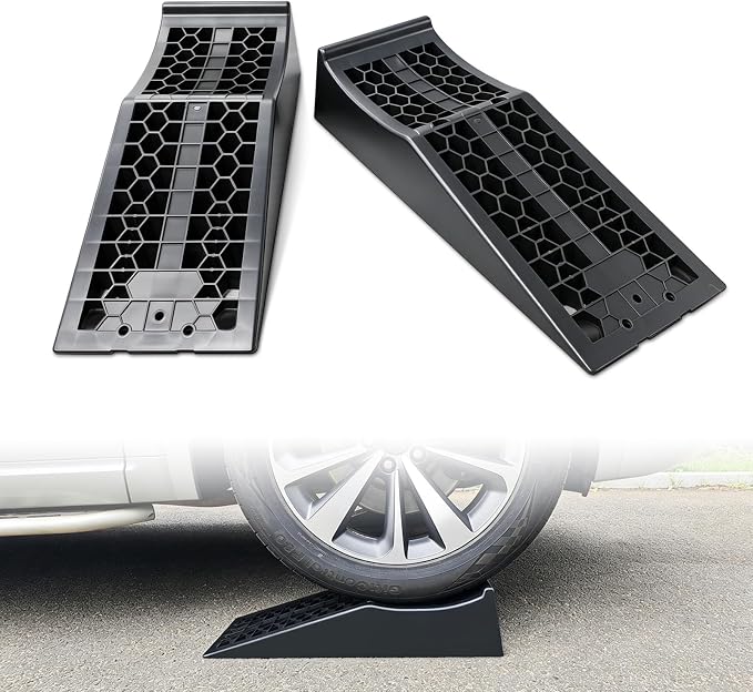 ROBLOCK Car Ramps for Lift and Vehicle Maintenance, Portable Low Profile Car Ramps for Garage, Heavy Duty Tire Ramps for Low Chassis Cars and Support Jack, 26''x9.8''x5.9'', G.V.W 20000 LBS, 2 PCS