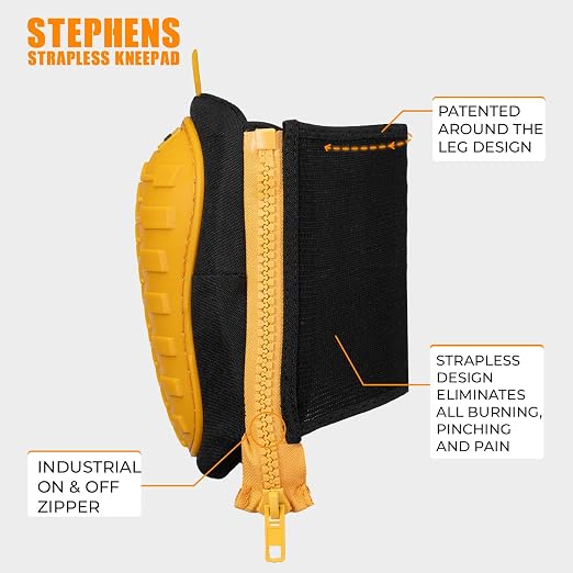 Stephens Strapless Knee Pads for Construction - Heavy Duty Soft Cap Design for Work | Safety Work Gear | Flooring | Roofing | Gardening | Personal Protective Equipment - Cushion Support for Kneeling - Non-Slip Strapless Knee Pad - Eliminate Knee Pain -...