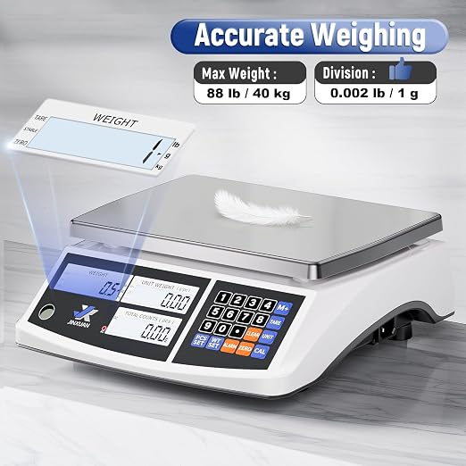 Industrial Counting Scale 40kg/88lb x 1g Precision Bench Scale Digital Inventory Counting Weight Scale for Small Parts and Coins, Electronic Gram Scale with Batteries/AC Power, lb/g/kg/oz