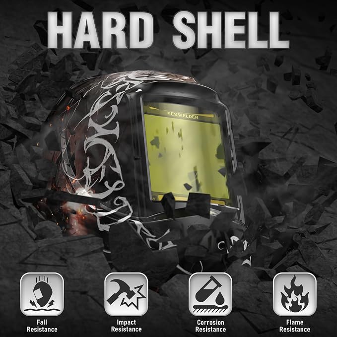 YESWELDER Large View Auto Darkening Welding Helmet, Blue Light Blocking, 1/1/1/1 True Color Solar Powered Welder Hood Mask with 4 Arc Sensors, Wide Shade 3/5-9/9-13 for TIG MIG ARC Cut and Grind