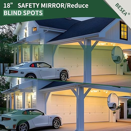 BESEA 18 Inch Convex Traffic Mirror, Wide Angle Blind Spot Safety Mirror, Wall Mounted Security Mirror for Garage, Driveway, Warehouse, Store and Office