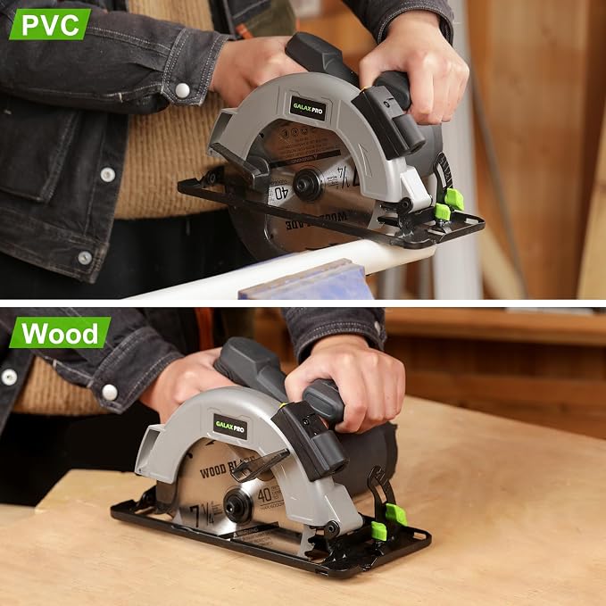 GALAX PRO 6000RPM 11Amp Corded Circular Saw with Laser | 0-45° Adjustable Bevel, Max Cutting Depth 2-1/2''(90°) to 1-7/8''(45°), 7-1/4 Inch Carpentry Blade for Wood Plastic Cuts