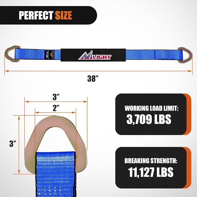 Nilight Axle Tie Down Straps 2" x 38" with D-Rings and Protective Sleeve 11,127 LBS Break Strength – Car Hauler Tie-Downs for Engine Hoist Truck Trailer & UTV 4Pack (Blue)