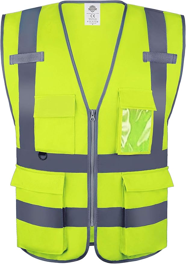 Dazonity Safety Vest with Pockets & Zipper,Reflective, 2XL,for Work,Construction,Parking,Warehouse(Yellow-2XL)
