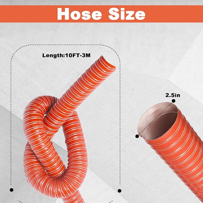 NOWBALL 2.5in Automotive Air Duct Hose, Length 3 Meter-10ft, 2.5" Silicone Flexible Cooling Ducting, 63mm High Heat Brake Exhaust Hose for Car, Garage, Dryer Air System