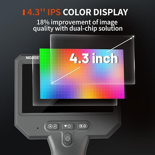 Triple Lens Borescope 1920P HD Endoscope Camera with Light, 4.3" IPS Screen IP67 Waterproof Snake Inspection Camera Industrial Bore Scope Cam for Auto Mechanic Plumbing Tools Gift for Man