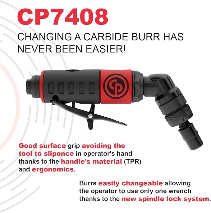 Chicago Pneumatic CP7408 - Air Die Grinder Tool, Welder, Woodworking, Automotive Car Detailing, Stainless Steel Polisher, Heavy Duty, Right Angle Grinder, 1/4 Inch (6 mm), 0.34 HP / 250 W - 23000 RPM