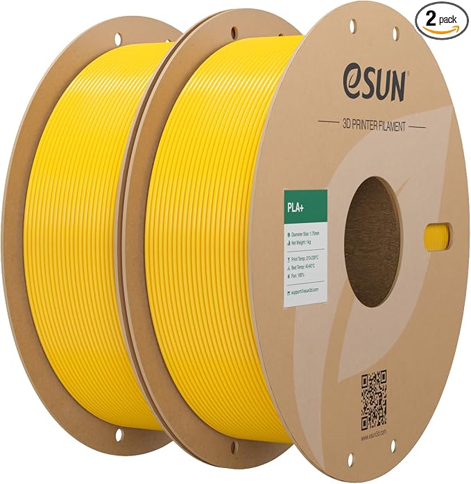 eSUN PLA+ Filament 1.75mm, 3D Printer Filament PLA Plus, Dimensional Accuracy +/- 0.03mm, 1KG per Spool, 2 Spools 3D Printing Filament, Yellow
