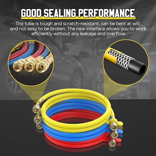 Digital HVAC Manifold Gauge Set,Refrigeration AC Gauges with Thermometer Clamps & Tricolor Hose, Dual Temp & Pressure Sensors for Vacuum & Leak Test,R134a R410a R32 R1234 Refrigerant Recharge Kit