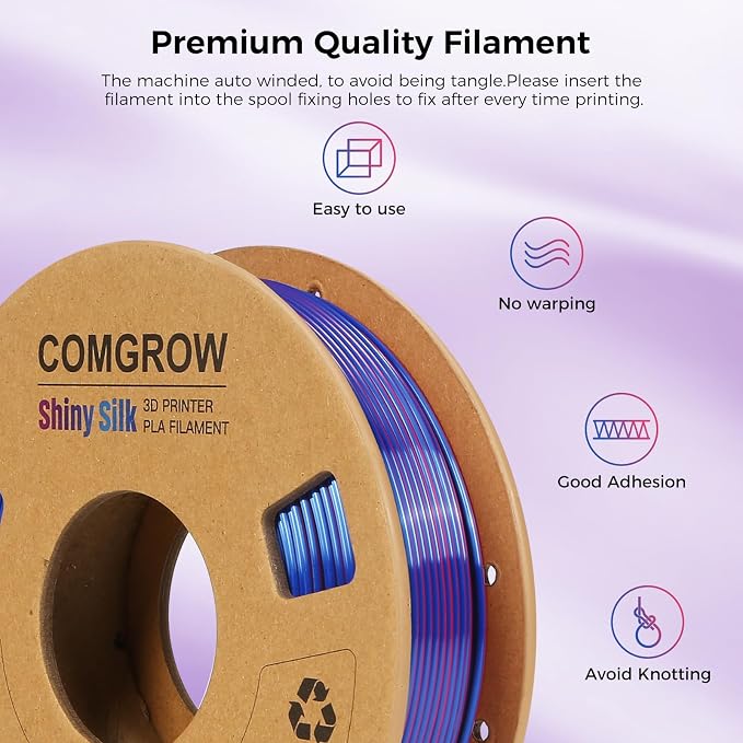 Comgrow Silk Shiny Rainbow Multi-Color 3D Printer Filament, Comgrow 3D Printing Materials Silk PLA 1.75mm, 3D Printing Filament +/-0.02mm, 250g X 4 Spool