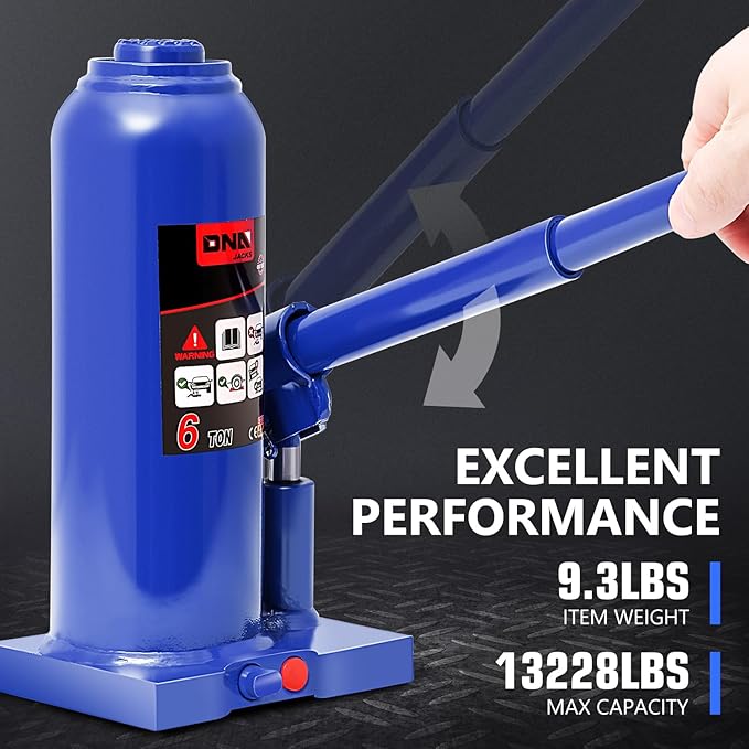 DNA Motoring 6 tons / 13228 lbs Lifting Automotive Welded Hydraulic Bottle Jack for Repair Vehicle, Pickup, Truck, w/Manual Handle, Blue,TOOLS-00356