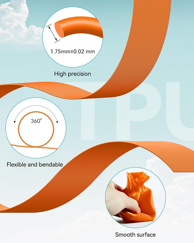 SUNLU TPU 3D Printer Filament 1.75mm,Highly Elastic 90A TPU Filament,Flexible 3D Filament for Fast Printing,Dimensional Accuracy +/- 0.03mm,(1kg Sunny Orange,90a TPU)