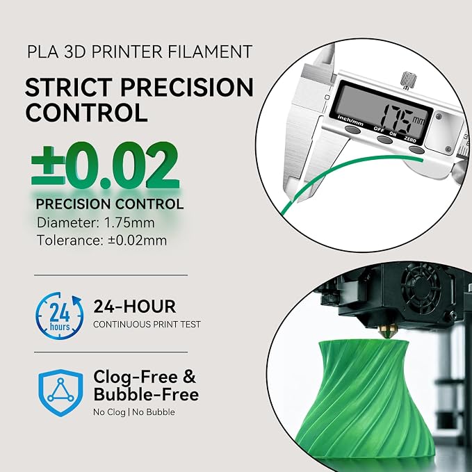 Kingroon PLA 3D Printer Filament, Dimensional Accuracy +/- 0.02 mm, 1 kg Spool(2.2lbs), 1.75 mm，Green