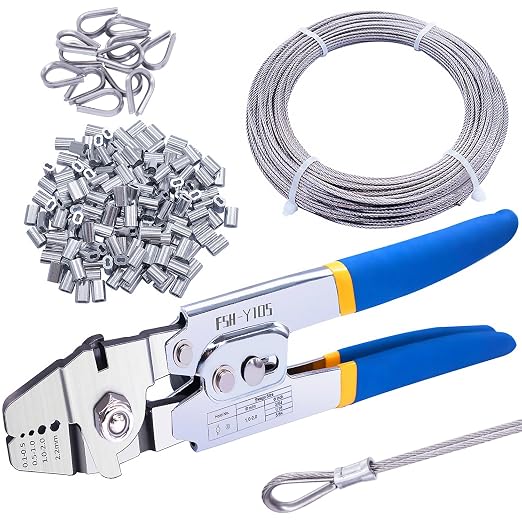 Twidec/Wire Rope Crimping Tool Up to 2.2mm with 160PCS 1/16''Aluminum Crimping Loop Sleeve 255PCS Aluminum Crimping Loop Sleeve and 304 Stainless Steel Wire Rope Cable