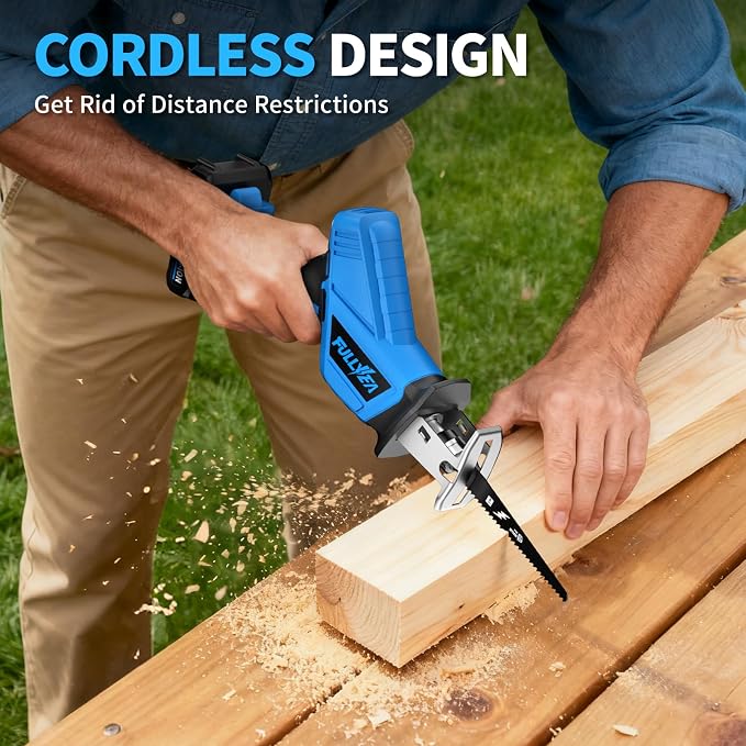 FULLYEA Reciprocating Saw Cordless, 0-3500SPM Variable Speed Reciprocating Saws with 4 Saw Blades, Tool-Free Blade Change, Electric Reciprocating Saws for Woods/Metal/Plastic Cutting,Blue